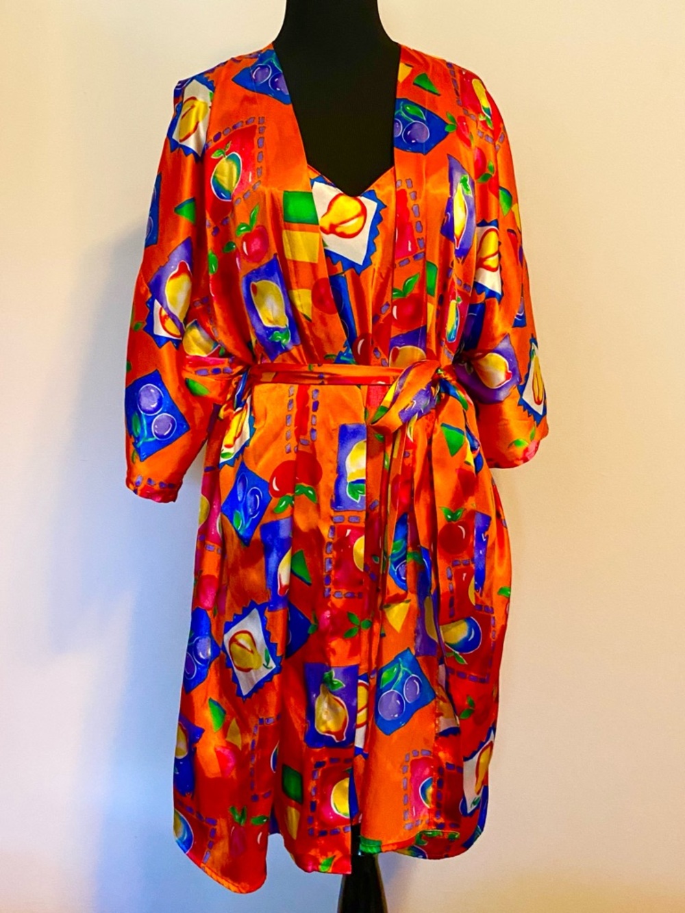 Vintage Vassarette Orange Silky Short Robe And Chemise Size M